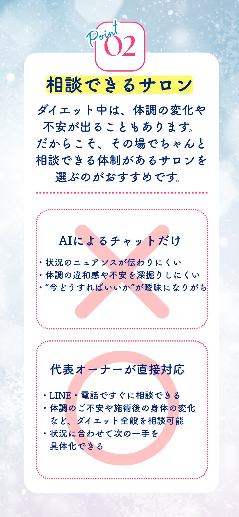Point02 相談できるサロン AI×・代表オーナー直接対応